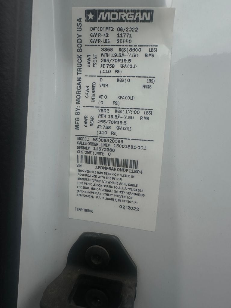 2022 Ford Super Duty F-650 Morgan Body 20-foot Dry Freight VSD box